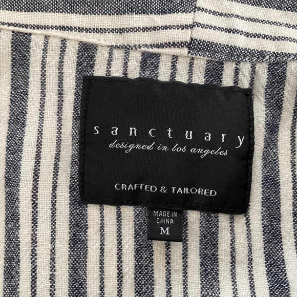 Sanctuary Striped Linen Blend Open Front Blazer Sz M Lightweight Business Casual - Picture 4 of 11